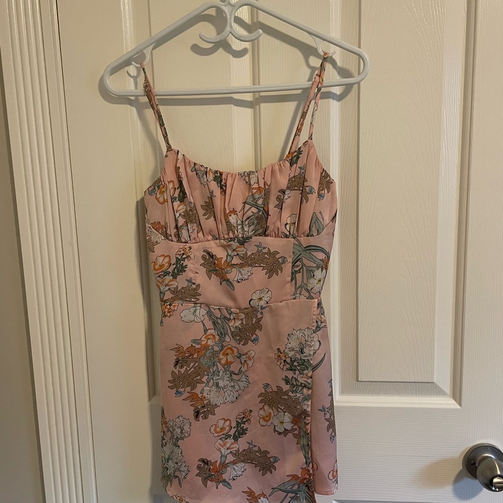 Barely used Floral Pink Spaghetti Strap Romper Dress